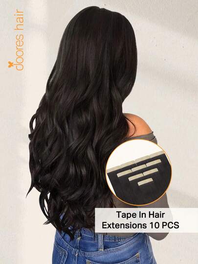 10 peças DOORES Extensão de Cabelo Fita Reta, 100% Cabelo Humano Remy para Salão, Sedoso, Invisível, Sem Emendas, Castanho Escuro, 25g Extensão de Fita Invisível de Pele PU, para Mulheres com Cabelo Ralo, Adiciona Volume e Comprimento, Aparência Natural, Destaques - Fácil de Aplicar, Perfeito para Formatura, Aniversário e Penteados de Feriados