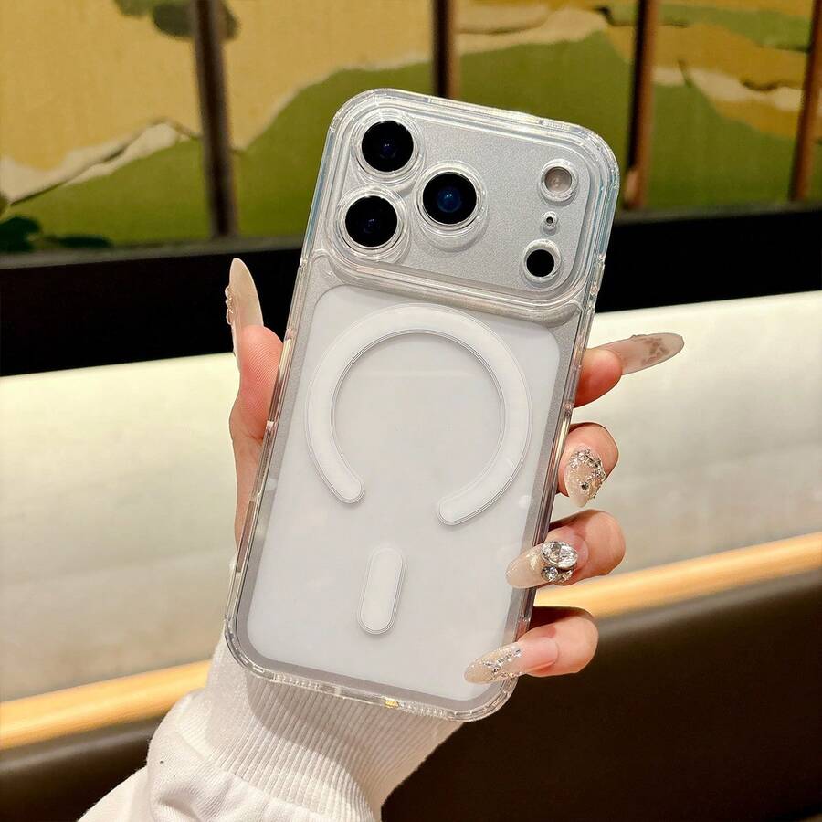 1pc Transparent Acrylic Magnetic Phone Case, Shockproof Fashion Phone Cover For IPhone