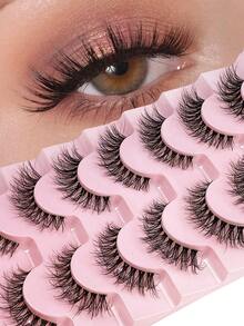 7 Pairs Cat Eye Lashes Fluffy Wispy D Curl False Eyelashes Soft Clear Band Natural Look Fake Lashes Lightweight Volume Faux Mink Eyelashes DIY At Home Or On-The-Go - Black - View 2