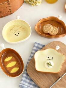 Bộ 1/4 đĩa hình bánh mì dễ thương, đường kính 10cm, dùng đựng salad/tương cà/nước chấm, thích hợp cho bữa sáng, bữa trưa, bữa tối, nhà bếp và trang trí nhà cửa. - Nhiều màu - Xem 4