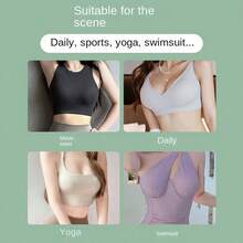 1 对可重复使用的纯色胸垫，隐形可拆卸丰胸垫，女士内衣配件 - 杏色 - 查看 5