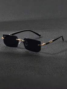 1 Pair Fashionable Frameless Square Glasses, Unisex, Classic Casual Daily Wear, Suitable For Summer Beach, Camping, Y2K Style, All Seasons - Black and Gray C1 - View 1