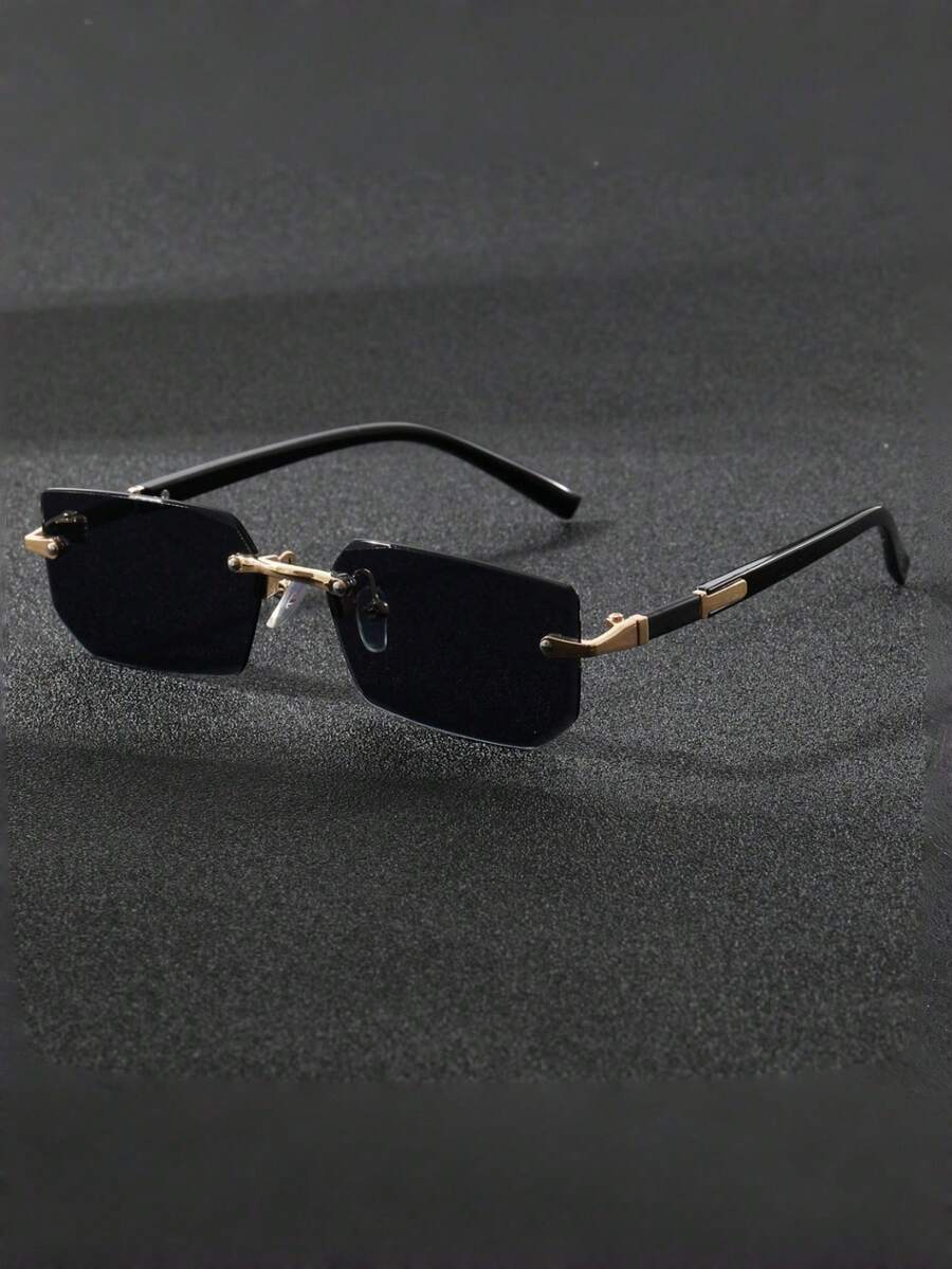 1 Pair Fashionable Frameless Square Glasses, Unisex, Classic Casual Daily Wear, Suitable For Summer Beach, Camping, Y2K Style, All Seasons - Black and Gray C1 - View 1