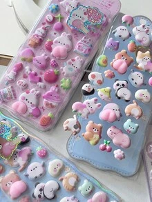 柔软蓬松的兔子和熊桃子贴纸，减压加厚泡沫3D贴纸，可用于手机壳、水瓶、手账、贴纸交换 - 彩色 - 查看 3