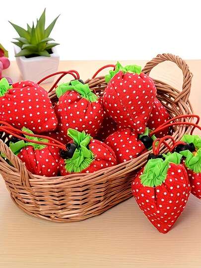 1 chiếc túi mua sắm gấp gọn hình dâu tây, túi tote tái sử dụng phù hợp cho du lịch, mua sắm và đóng gói quà tặng, túi mua sắm có thể giặt và gấp gọn, túi xách dễ thương dành cho phụ nữ.