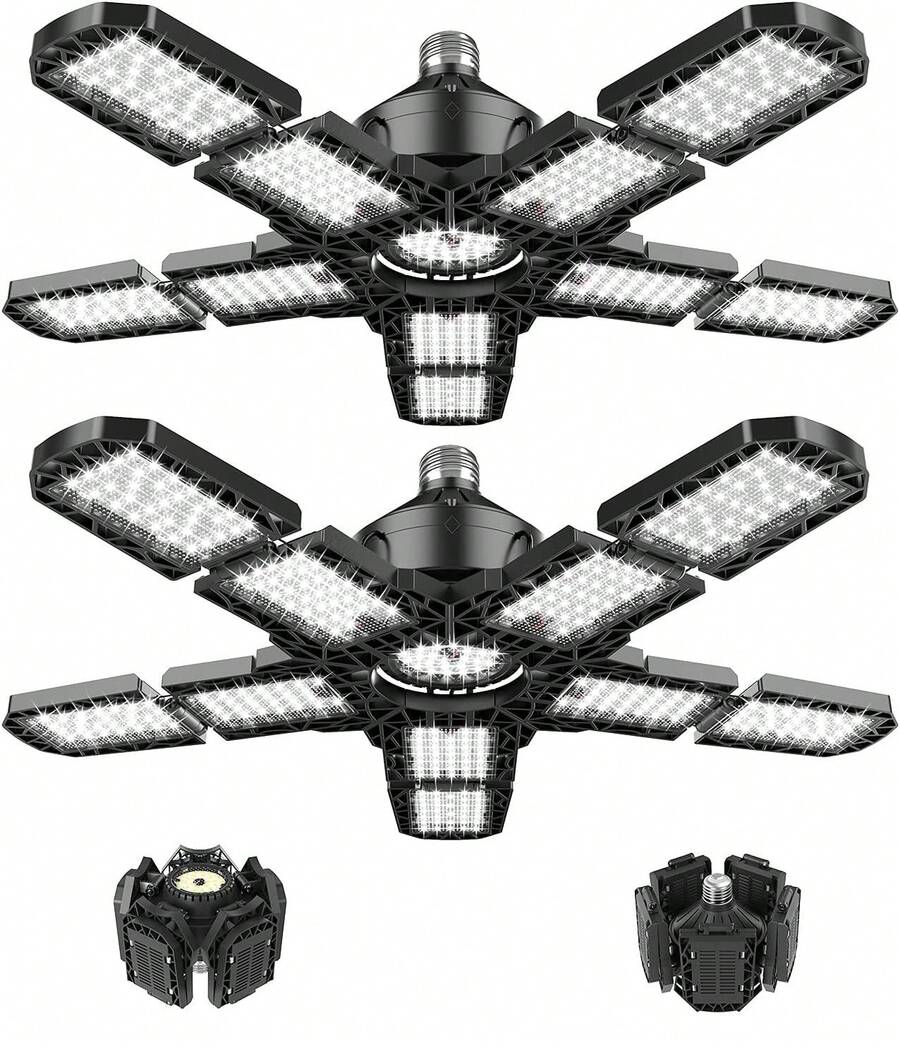 1/2pcs Led Garage Light 180W, 36000LM Garage Lights Ceiling LED With E26/E27 Medium Base, 6000K Deformable LED Shop Lights With 10+1 Adjustable Panels For Garage, Workshop, Attic, Basemen - Màu đen - 2 chiếc - Xem 1