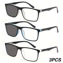 3-Pack Photochromic Reading Glasses High-End Spring Hinges Lightweight For Office And Travel Unisex Quality Eyewear Ideal For Halloween And Christmas Gifts - Black Gray + Black Blue + Black and White - 查看 13