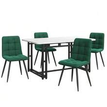 Black Dining Table 140 X 80 Cm With 4 Matching Chairs, Modern Kitchen Table And Chair Set, Dark Green Velvet Dining Chairs, Table With Black Iron Legs - Dark Green - View 4
