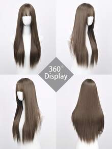 30 Inch Cool Brown Straight Wig For Women - With Bangs, Premium Synthetic, Adjustable Cap | Daily/Party Styling - Brown - View 5