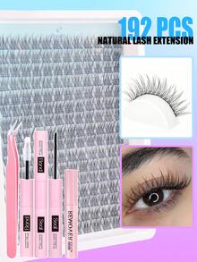192pcs D-Curl Individual Eyelash Extensions Kit, 9-16mm Mixed Lash Clusters, Includes Lash Glue, Sealant And Application Tools For DIY Lash Extension At Home - Multicolor - View 1