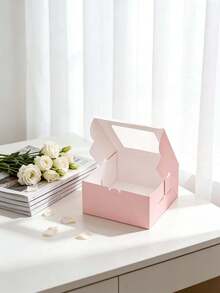 2pcs/4pcs Window White Cardboard Baking Simple 10-Inch Cheese Cake Box, Pizza Box, Open Window Cheesecake, Basque Cheesecake, Cream Puff, Dessert Packaging Box - View 3