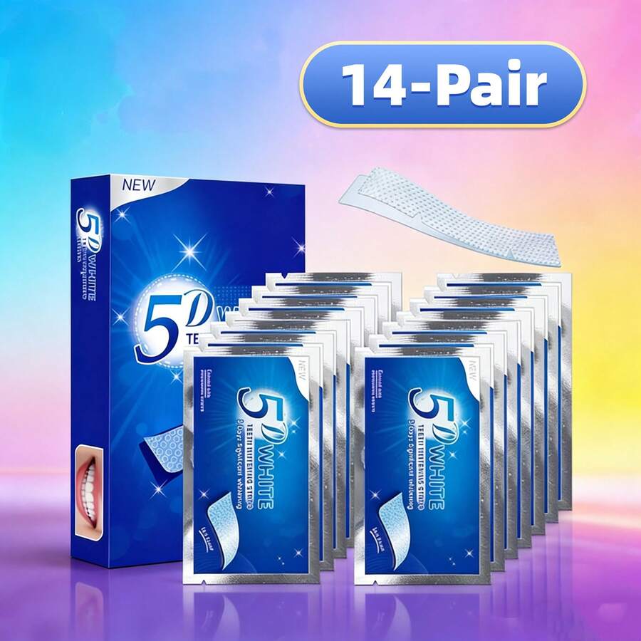 14 Sets/28 piezas Tiras blanqueadoras de dientes 5D, limpieza profunda, aliento fresco, pegatinas blanqueadoras de dientes - Gel - Ver 1