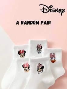 Disney 1/5雙刺繡迪士尼襪，可愛時尚休閒透氣中筒襪，適合兒童、學生日常穿著，開學季、節日禮物 - 白色 - 查看 13