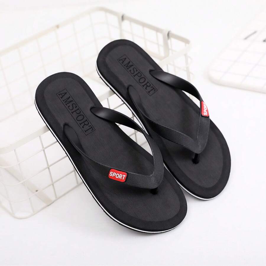 Chanclas para hombres, sandalias tipo chancla de alta gama antideslizantes y resistentes a los olores, zapatos de playa de goma con suela gruesa y de moda para exteriores - Negro - Ver 1