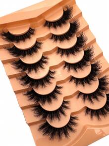 7 Pairs Cat Eye Soft Fluffy Thick 3D Faux Mink Eyelashes, Handmade Curly Mink Lashes, Natural Looking False Eyelashes, Layered Dramatic Lashes, Reusable - Black - View 6