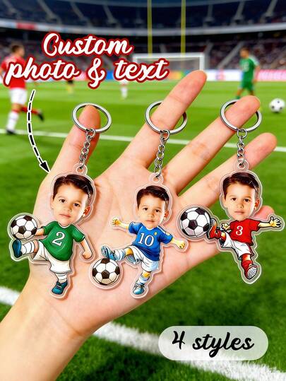 1pc Customize Photo & Text Soccer Player Acrylic Keychain,Personalized Cartoon Soccer Player Keyring,Customizable Soccer-Themed Keychain For Soccer Fans, Kids,Football Lovers,Sports Events Keepsakes,Birthday Gifts