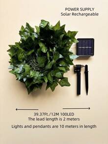 1pc 2M/6.56Ft, 5M/16.4Ft, 10M/32.8Ft Solar Power Green Leaves, Solar LED Artificial Ivy String Lights, Touch Control, Flashing Function, Solar Nickel Battery Powered, 400mAh Capacity, Detachable For Wedding Decor, Easy Installation, Suitable For Garden, Balcony, Fence, Tree, Wedding, Party, Restaurant Ambiance Decoration - Green - View 5