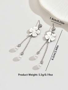 1 Pair Stainless Steel Flower Tassel Pendant Pearl Stainless Steel Earrings, Elegant Personalized Celebration Party Wedding French Earrings Accessories For Women - Earring - View 5