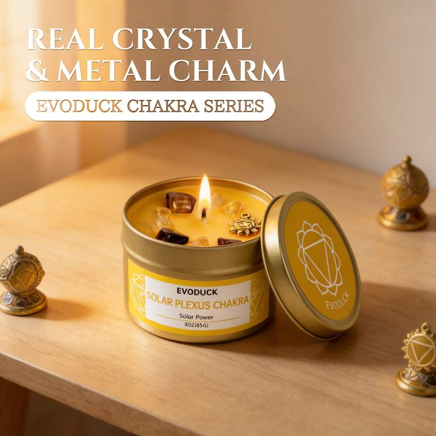EVODUCK 七脉轮香氛蜡烛，礼盒装，3盎司优质大豆蜡，哑光金罐，适用于冥想和瑜伽，是送给女性、男性、情人节、生日和周年纪念日的灵性礼物。