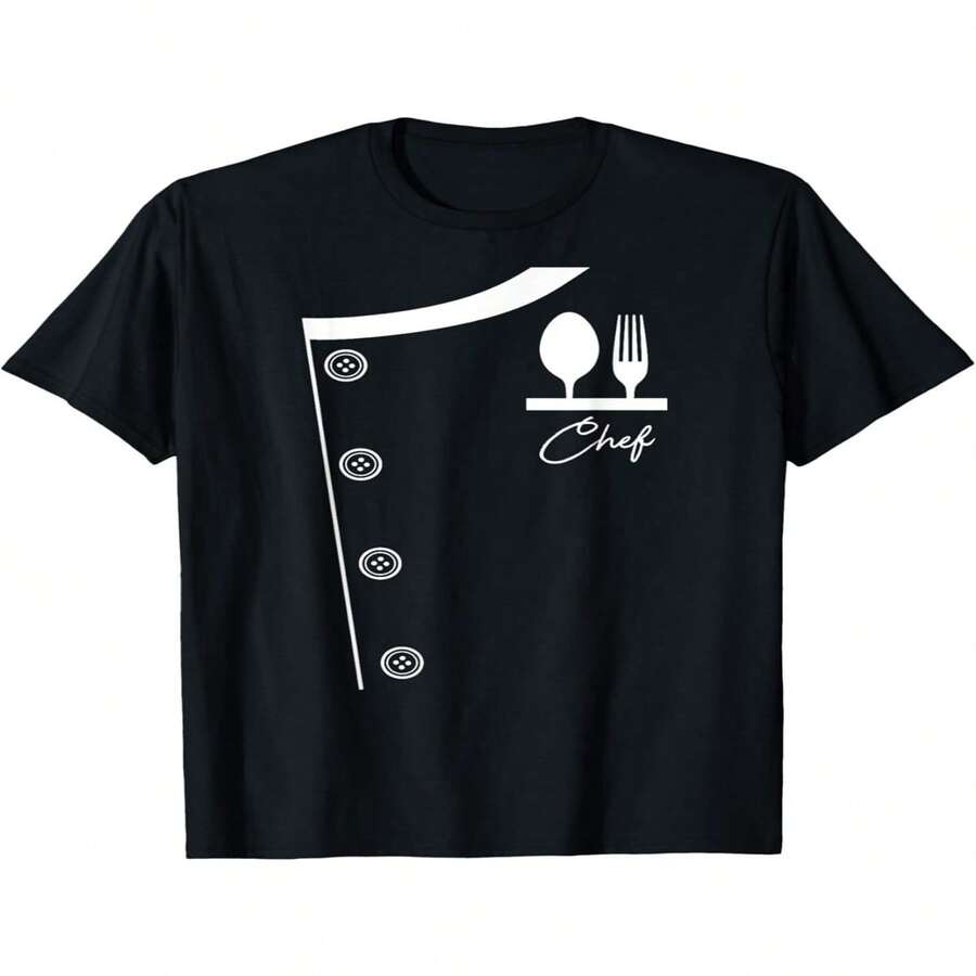 Men's Chef Jacket Graphic T-Shirt - Black With White Chef Text - Cooking Apparel For Culinary Students, Chefs - Regular Fit Short Sleeve Shirt - Easy Care Chef Outfit, Chef Accessories, Casual Wear, Relaxed Fit Shirt, Easy Care Fabric, Kitchen Clothing, Retro Style, Breathable Material, Printed Tee, Home Cooks - 黑色 - 查看 1
