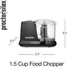 Procesador de Alimentos Proctor Silex 72507PS capacidad para  1.5 Tazas , color Negro, Ahorra espacio en la cocina ideal para verdura, cebolla, tomate, ajo, pollo, cuchillas de acero inoxidable - Tipo de Enchufe A USA (110-127V) - Ver 7