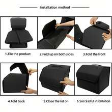 1pc Matte Black Leather Car Storage Box, Folding Multifunctional Storage Bag, Trunk Organizer Suitable For All Car Models - Size - View 9