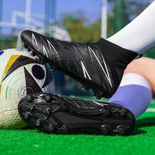 Nuevos tacos de fútbol para hombres, material mixto transpirable, zapatos de fútbol de caña alta con tacos largos AG - Negro - Ver 5