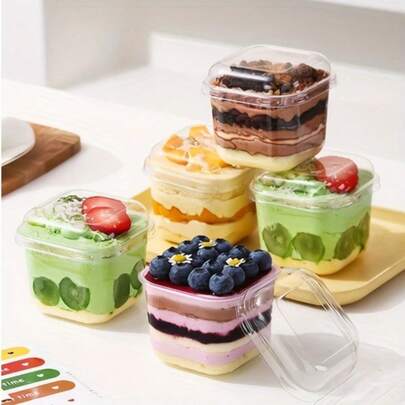 50/20pcs Square Transparent Mousse Cups, Candy Boxes Suitable For Birthday, Wedding, Holiday Party Desserts, Fruits, Pudding, Jelly, Ice Cream, Baking Containers, Party Supplies, Event Catering, Square Containers, Modern Tableware, Lightweight Cups, Cake Containers