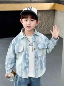 Boys' Letter Print Casual Shirt For Spring - Baby Blue - View 6