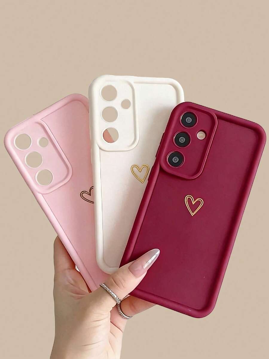 3pcs Gradient Frame Phone Case With Dopamine Pattern, Matte Finish, Soft Protective Cover Compatible With IPhone 12/13/14/15/16/17 Pro Max, Minimalist Design, Cute Cartoon Style, Perfect Protection For Your Phone - Burgundy + Pink + White - View 1