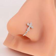1pc Personalized U-Shaped Nose Clip, Shiny CZ Cross Design, Cubic Zirconia Nose Ring, Nose Clip Jewelry For Women, Gold - Nose Cuff - View 5