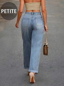 Retro Distressed Straight Leg Loose Wide Leg Jeans For Petite Women, Casual Street Style, All Season - Light Wash - View 8