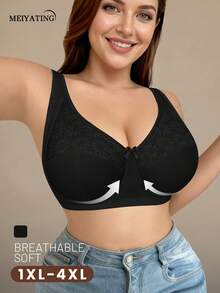MEIYATING Reggiseno imbottito sexy, taglie forti, in pizzo floreale con patchwork, colore unito, con spalline regolabili, morbido e confortevole per uso quotidiano - nero - Visualizzare 1