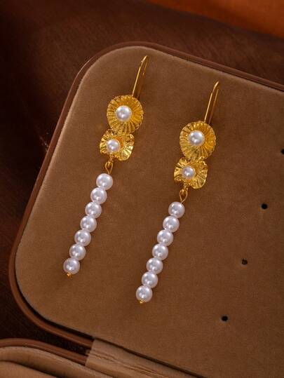 1 par de pendientes elegantes con flor y perla, adecuados para uso diario, bodas/compromisos, citas, regalos de cumpleaños/aniversario para mujeres