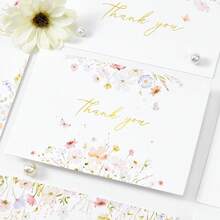 Bộ 50 thiệp cảm ơn phong cách màu nước họa tiết hoa dại, với nhiều kiểu dáng hoa và lá bạch đàn, phù hợp cho đám cưới, tiệc cưới, sinh nhật, tri ân thầy cô, tri ân đồng nghiệp và mọi dịp, chất liệu giấy cao cấp. - 50 bông hoa hồng trang trí - Xem 2