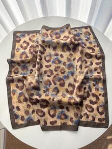 1pc Women's Leopard Print Faux Silk Scarf, Fashionable Versatile Neckerchief - Brown - View 3