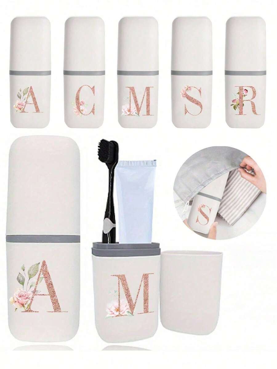 1 pieza Soporte para cepillo de dientes portátil con letra A-Z en color oro rosa, mantiene tu cepillo de dientes limpio y portátil. Estante portátil para cepillo de dientes, tapa portátil para vaso del cepillo de dientes, adecuado para viajes, campamentos, viajes de negocios y escuela, vaso multiusos para cepillo de dientes, vaso de viaje, juego de almacenamiento de cepillo de dientes y artículos de tocador, caja de almacenamiento de artículos de tocador minimalista, artículos de viaje esenciales, accesorios de baño, artículos para el hogar y almacenamiento, muy conveniente y práctico - Multicolor - Ver 1