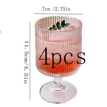 6只/4只/2只/1只条纹高脚杯，耐高低温，200毫升透明玻璃杯，适用于家庭、招待客人、盛装威士忌、白兰地、伏特加、咖啡、宴会、婚礼，也可作为礼品。 - 透明 - 查看 14