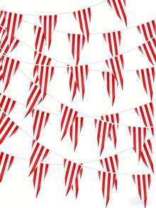 2 Sets Red & White Striped Triangular Flags, Carnival Circus Decorations, Rope-Edged Triangular Decorative Flags, New Year Celebration Supplies, Red & White Striped Triangular Flags (Polyester Material), Suitable For Carnival Circus, Birthday Party, Tent And Outdoor Camping Activities - Raise the Flag - View 9