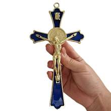 Golden St Benedict Crucifix Metal Wall Art, 7.8x4.1 Inch Cross, Blue/White/Black/Red Wall Decor, Saint Benedic Cross For Home Decoration, Catholic Gift - Multicolor - View 15