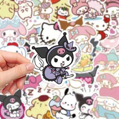 50/100 miếng dán ốp điện thoại Hello Kitty, miếng dán Kuromi, miếng dán chống nước, miếng dán tự làm, miếng dán trang trí, miếng dán hoạt hình, miếng dán hành lý, miếng dán sổ tay, bình nước, đàn guitar