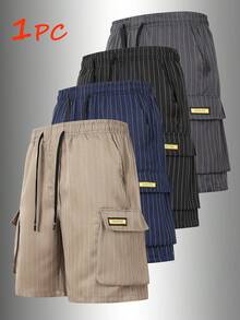 Men's Khaki Striped Cargo Shorts - Lightweight Breathable Fabric With Multi-Purpose Pockets And Drawstring Waist - Khaki - View 2