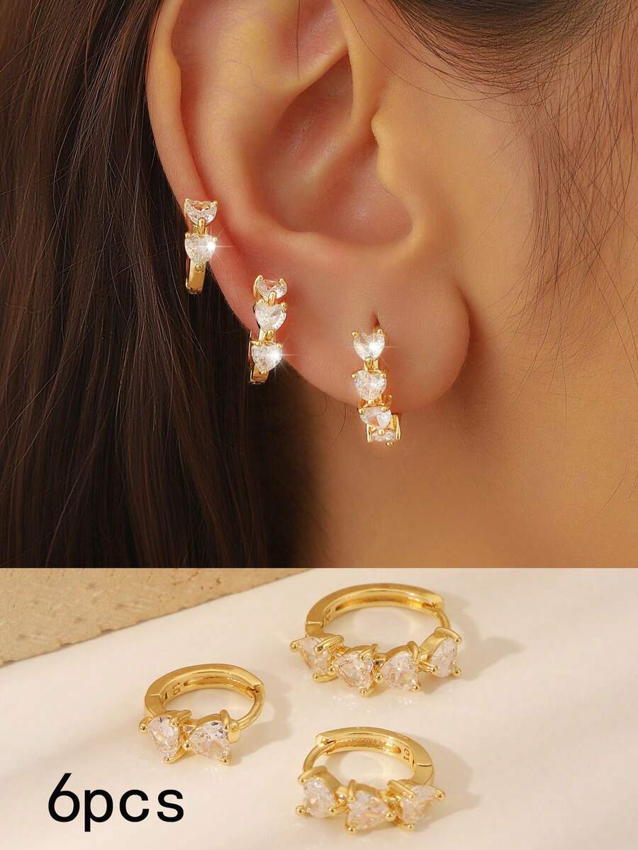 Bộ 6 chiếc khuyên tai hình giọt nước đính đá Cubic Zirconia thanh lịch, thời trang, màu hồng, xanh lá cây, xanh navy, xanh sapphire, đen, trắng, đỏ, đá sinh nhật, chất liệu đồng, không gây dị ứng, phù hợp cho phụ nữ đeo hàng ngày, lễ hội, dự tiệc, là món quà tuyệt vời.