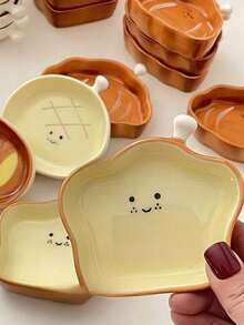 4pcs Sauce Dish Set, 4-Inch Cute Bread Shaped Salad/Ketchup/Dipping Sauce Plates, Suitable For Breakfast, Lunch, Dinner/Home Kitchen/Home Decor - Multicolor - View 8