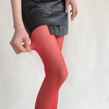 Spring Summer New Sheer Velvet Pantyhose Women Candy Color Sheer Nude Tights Y2K Sexy E-Girl Soft High Waist Hosier - 鮮紅色 - 查看 1