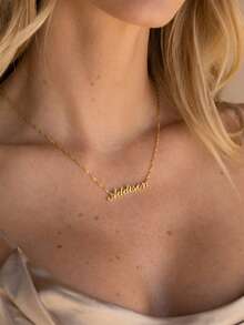 1pc Personalized Custom Handwritten Artistic Font Name Necklace, Gold Jewelry, 18K Gold Plated Stainless Steel Gold Silver Name Neckpiece, Water Ripple Chain, Shiny Twisted Chain Name Necklace, Personalized Custom Text Pendant, Bride Bridesmaid Engagement Personalized Gift, Valentine's Day Gift, Holiday Gift, Christmas Gift, Birthday Gift - Multicolor - View 9