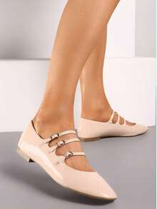 Fashionable Versatile Casual Minimalist Solid Color Flat Shoes - Beige - View 1