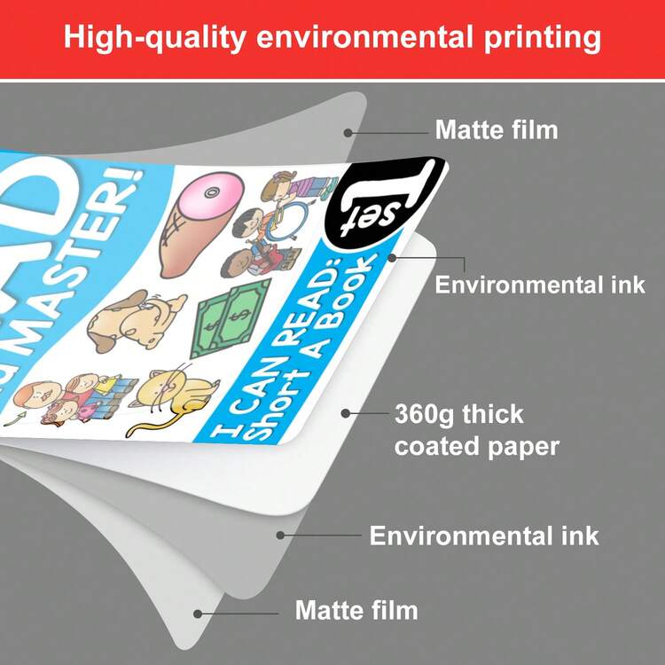 64张闪卡，我会读英语拼读闪卡，107张CVC拼读卡，学习英语词汇认知卡，儿童记忆玩具，感官卡，CVC拼读，空白闪卡，拼读，闪卡，教育玩具，阅读障碍，自闭症玩具，儿童教育玩具 - 彩色 - 查看 10