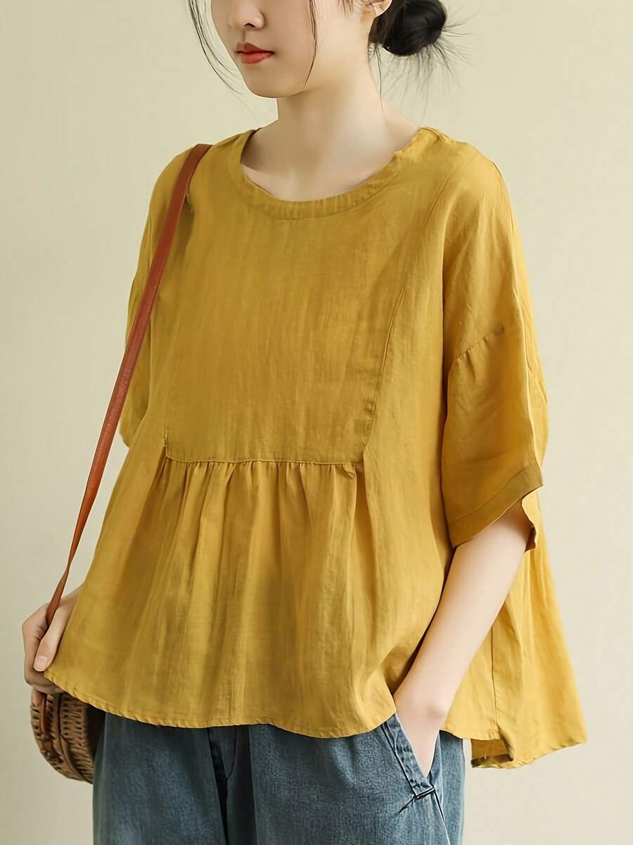 Women Tops - 土黃色 - 查看 1
