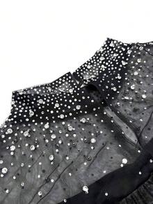 Đầm dạ hội dáng ôm cổ đứng đính cườm và sequin của SUPGIR dành cho nữ, chất liệu chiffon xuyên thấu, màu đen, thích hợp cho mùa xuân. - màu đen - Xem 9